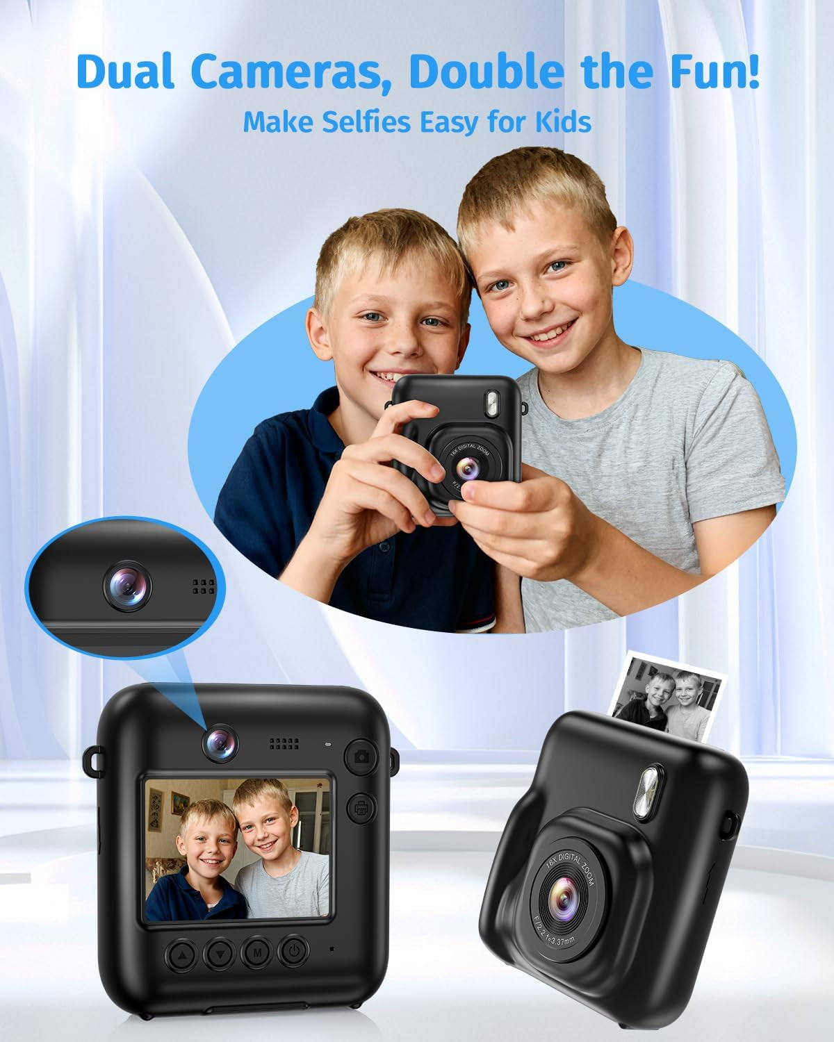 Instant Camera, Dual-Lens Kids Camera Instant Print for Boys Girls Christmas Birthday Gifts, 1080P Digital Cameras for Kids Teens with Print Paper, 32GB Card, Toddle Toy for Age 4-12 Years(Black)
